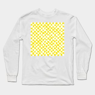 Warped Checkerboard, White and Yellow Long Sleeve T-Shirt